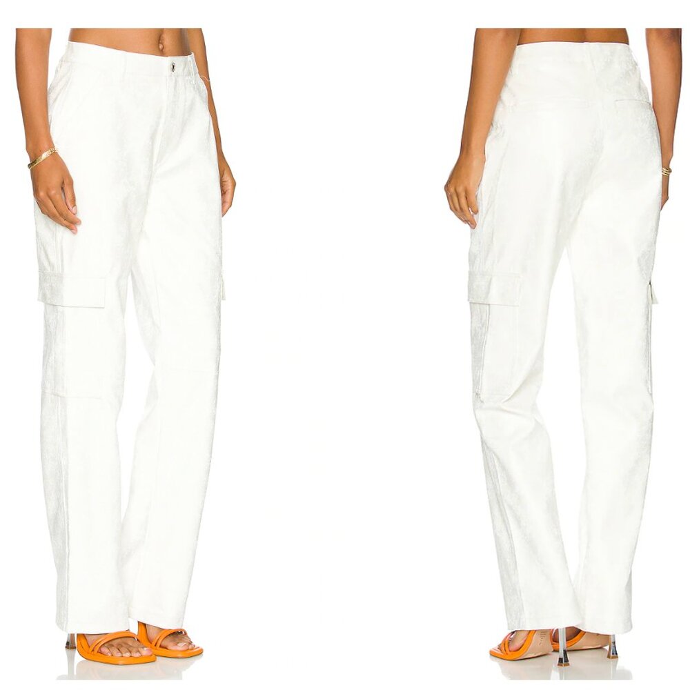 AFRM Noe Faux Leather Cargo Pant White/Snake Emboss. Size 26.